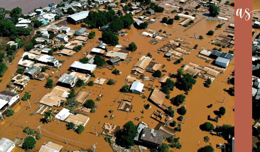 Bairro inteiro atingido pelas inundações no Rio Grande do Sul